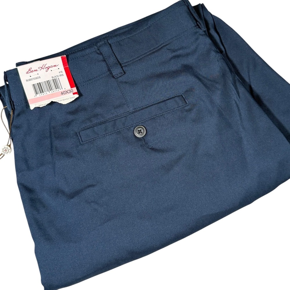 Ben Hogan Mens Stretch Waist Golf Pants Black Iris Navy Blue 40x30 BGBS7038DS